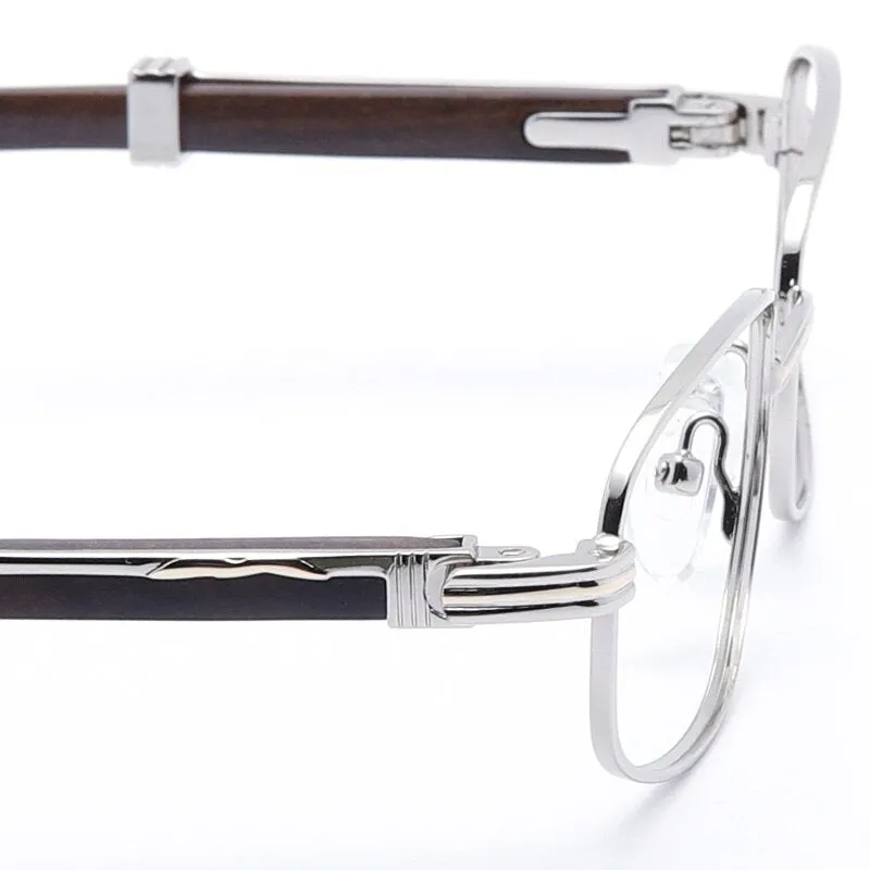 Muzz Men's Full Rim Rectangle Alloy Frame Wood Temple Eyeglasses 1105880