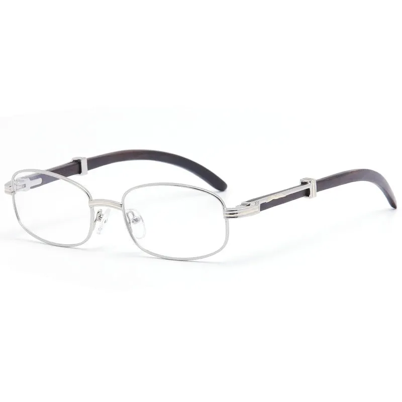 Muzz Men's Full Rim Rectangle Alloy Frame Wood Temple Eyeglasses 1105880