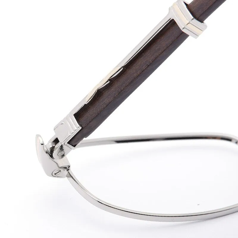 Muzz Men's Full Rim Rectangle Alloy Frame Wood Temple Eyeglasses 1105880