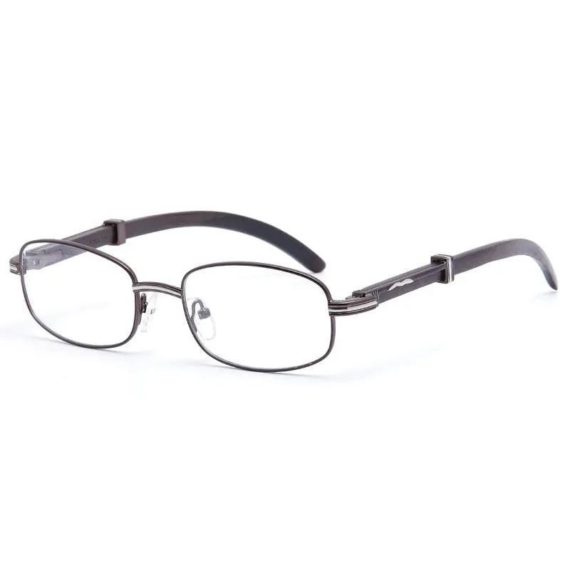 Muzz Men's Full Rim Rectangle Alloy Frame Wood Temple Eyeglasses 1105880