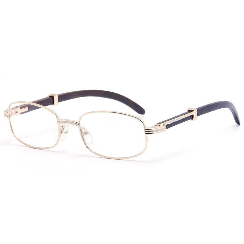 Muzz Men's Full Rim Rectangle Alloy Frame Wood Temple Eyeglasses 1105880