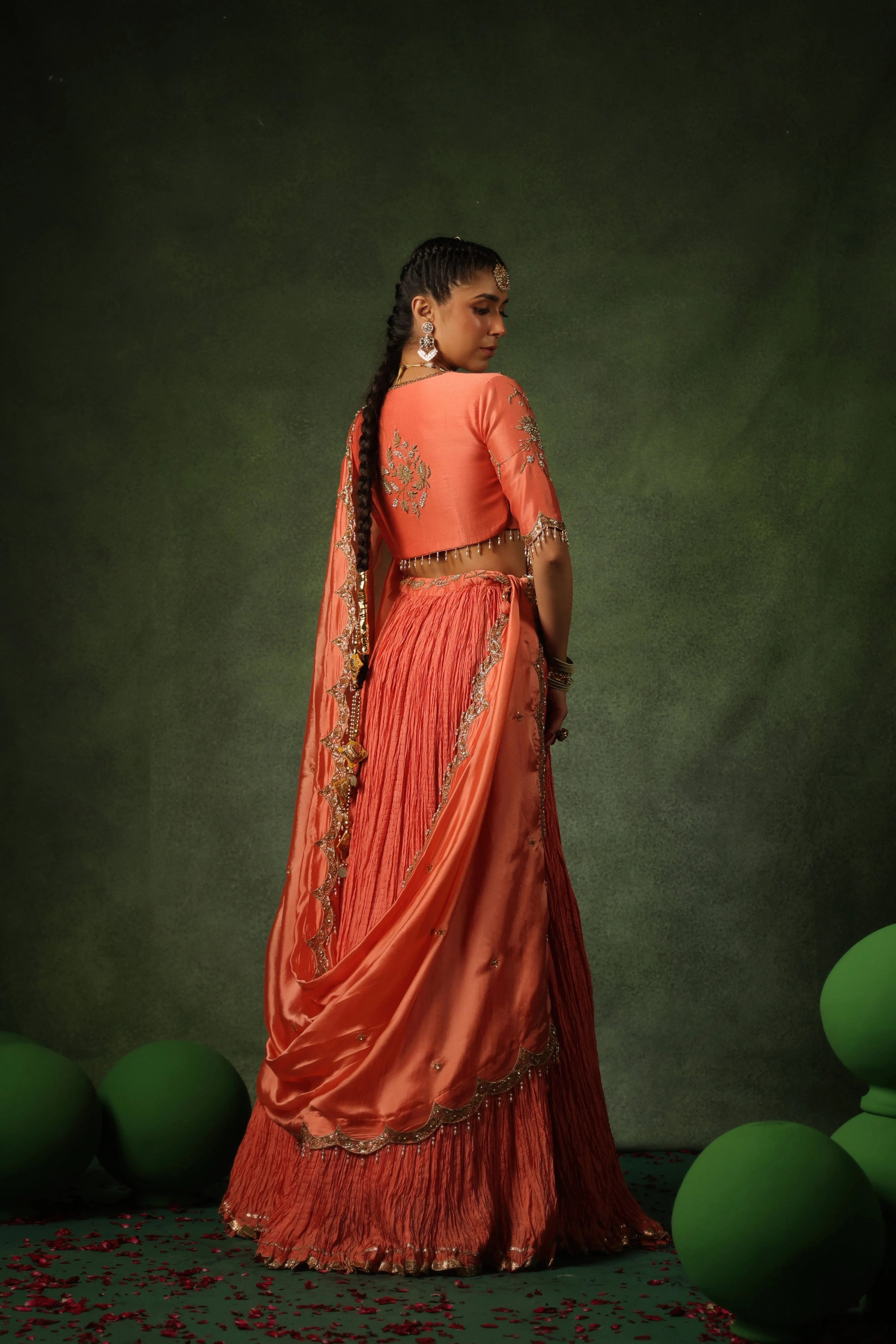 Pakeezah Zardosi Buta Lehenga Narangi