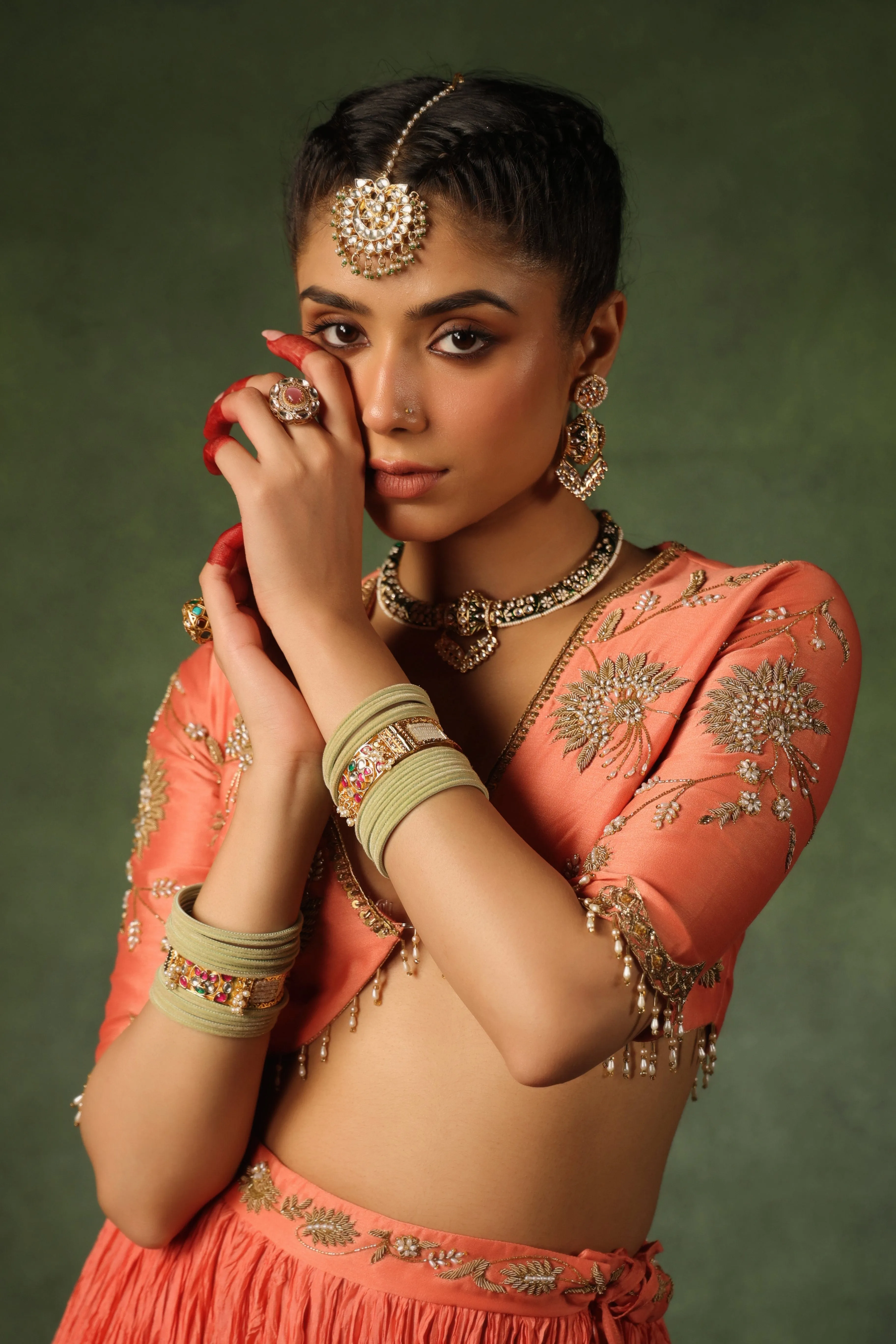 Pakeezah Zardosi Buta Lehenga Narangi