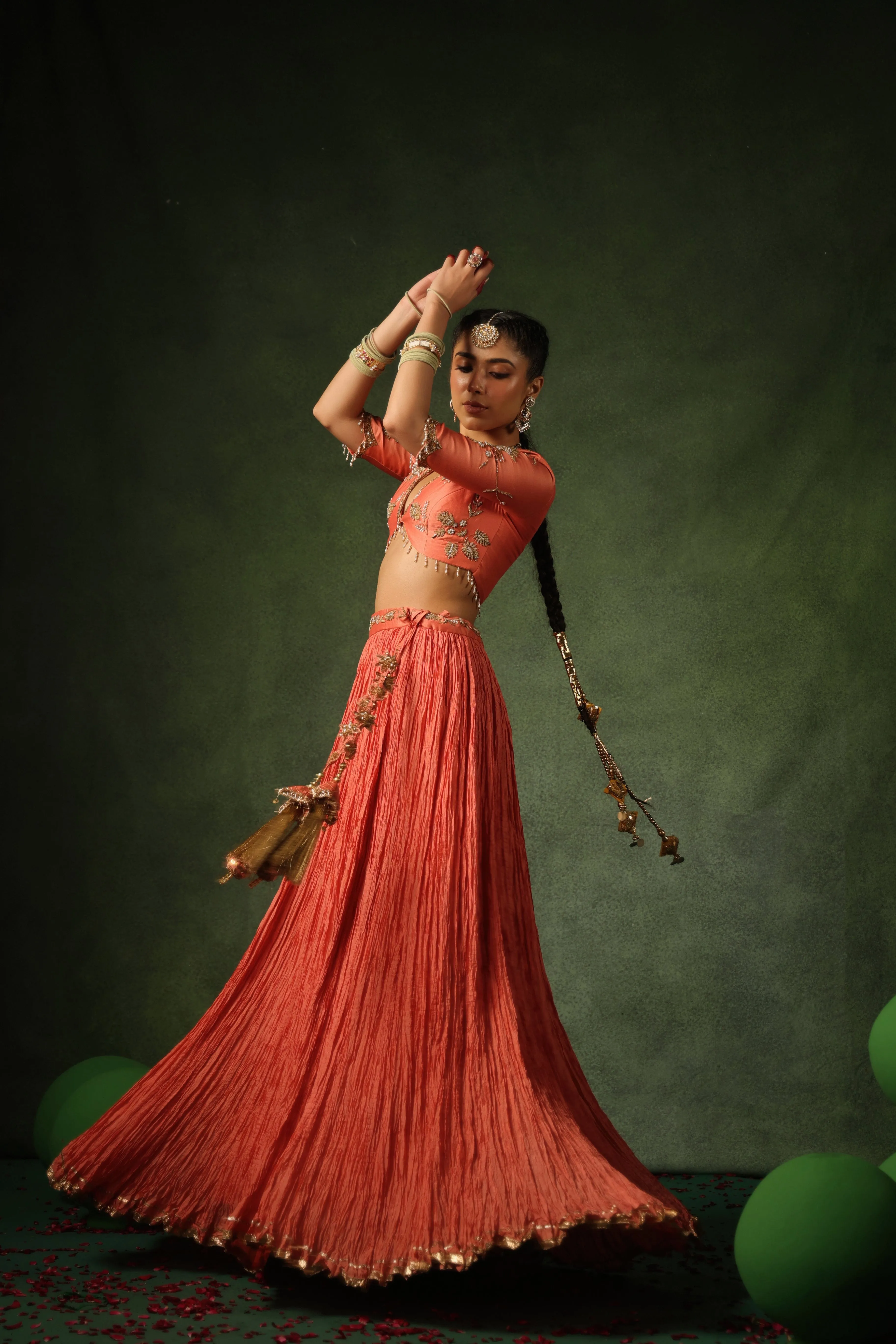 Pakeezah Zardosi Buta Lehenga Narangi