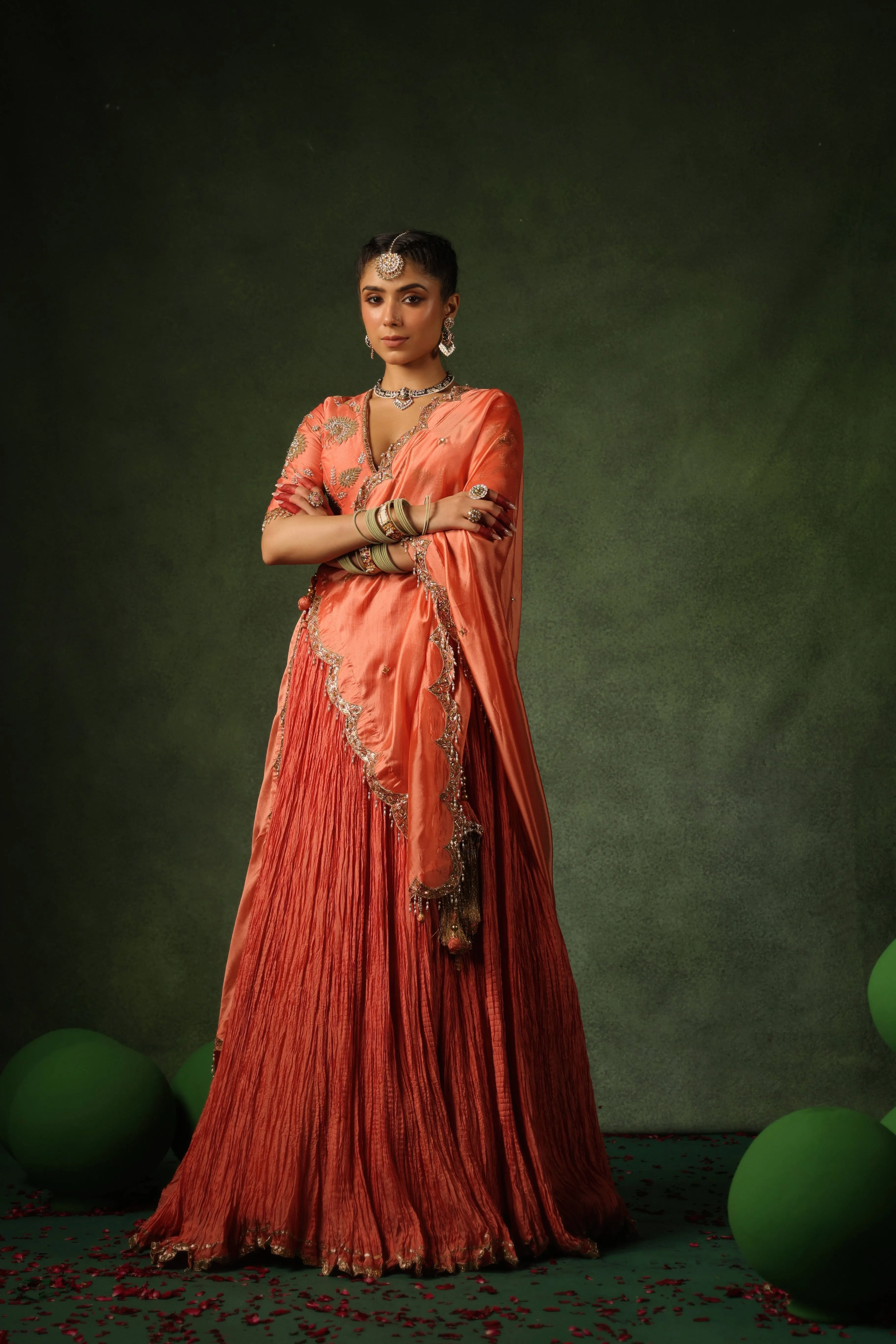 Pakeezah Zardosi Buta Lehenga Narangi
