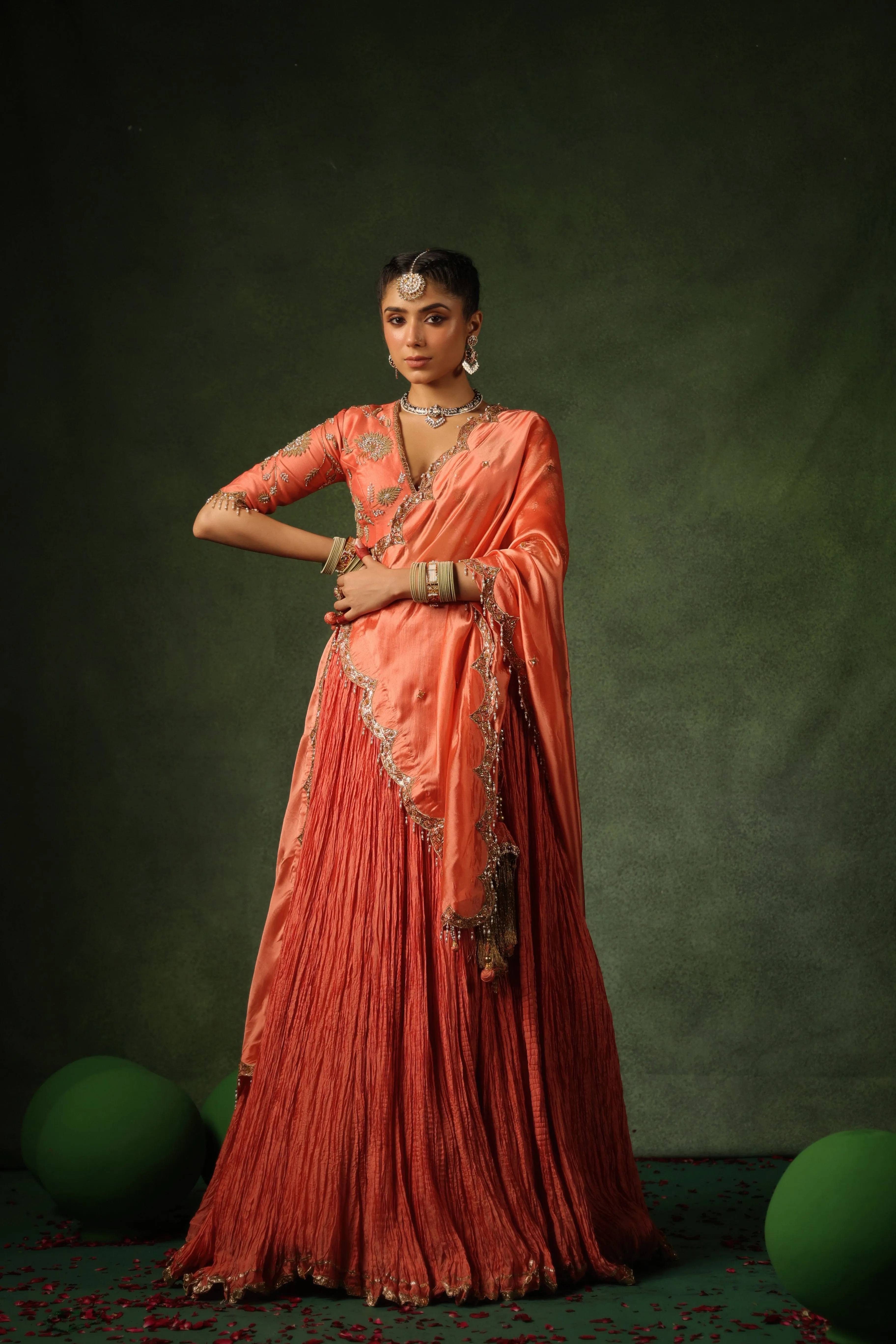 Pakeezah Zardosi Buta Lehenga Narangi