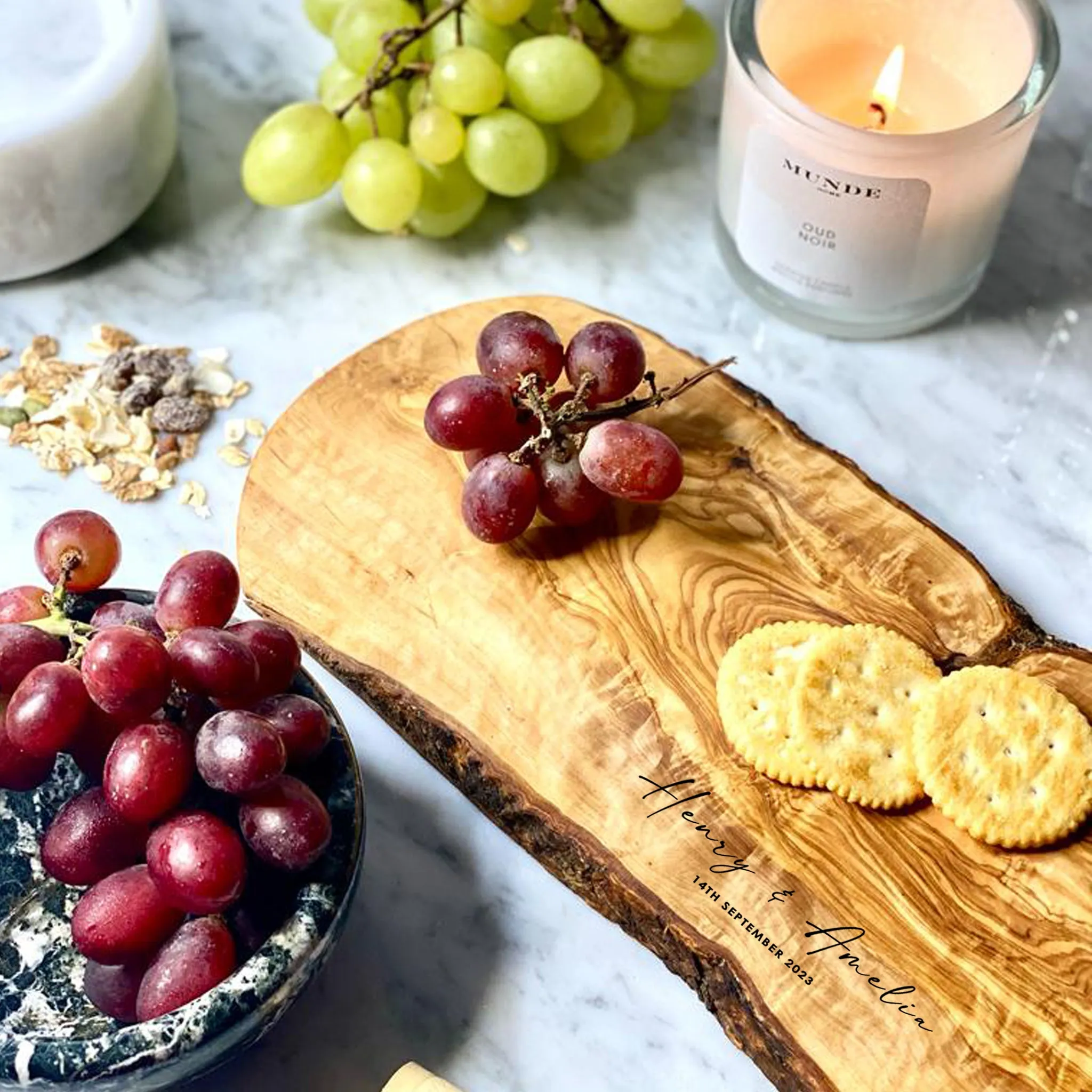 Personalised Engraved Olive Wood Platter Board - No.2 | 40x15x2 cm
