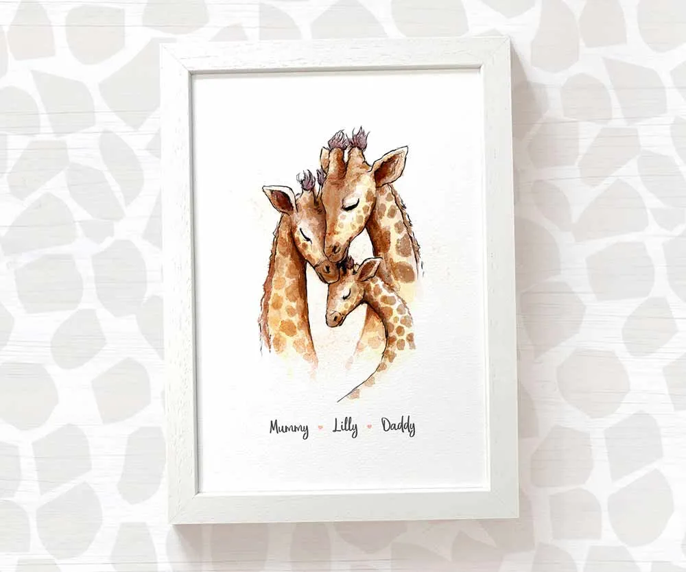 Personalised Giraffe Family of Three Print 2A1B