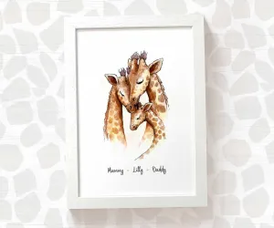 Personalised Giraffe Family of Three Print 2A1B