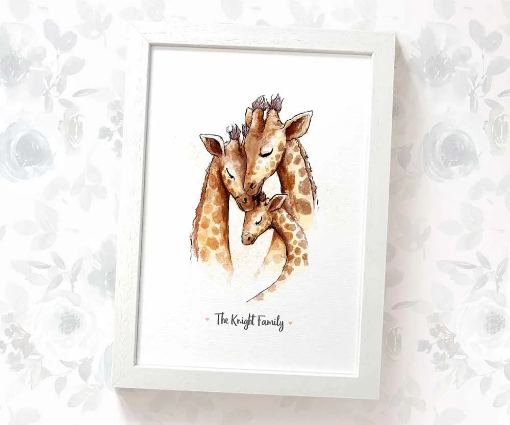 Personalised Giraffe Family of Three Print 2A1B