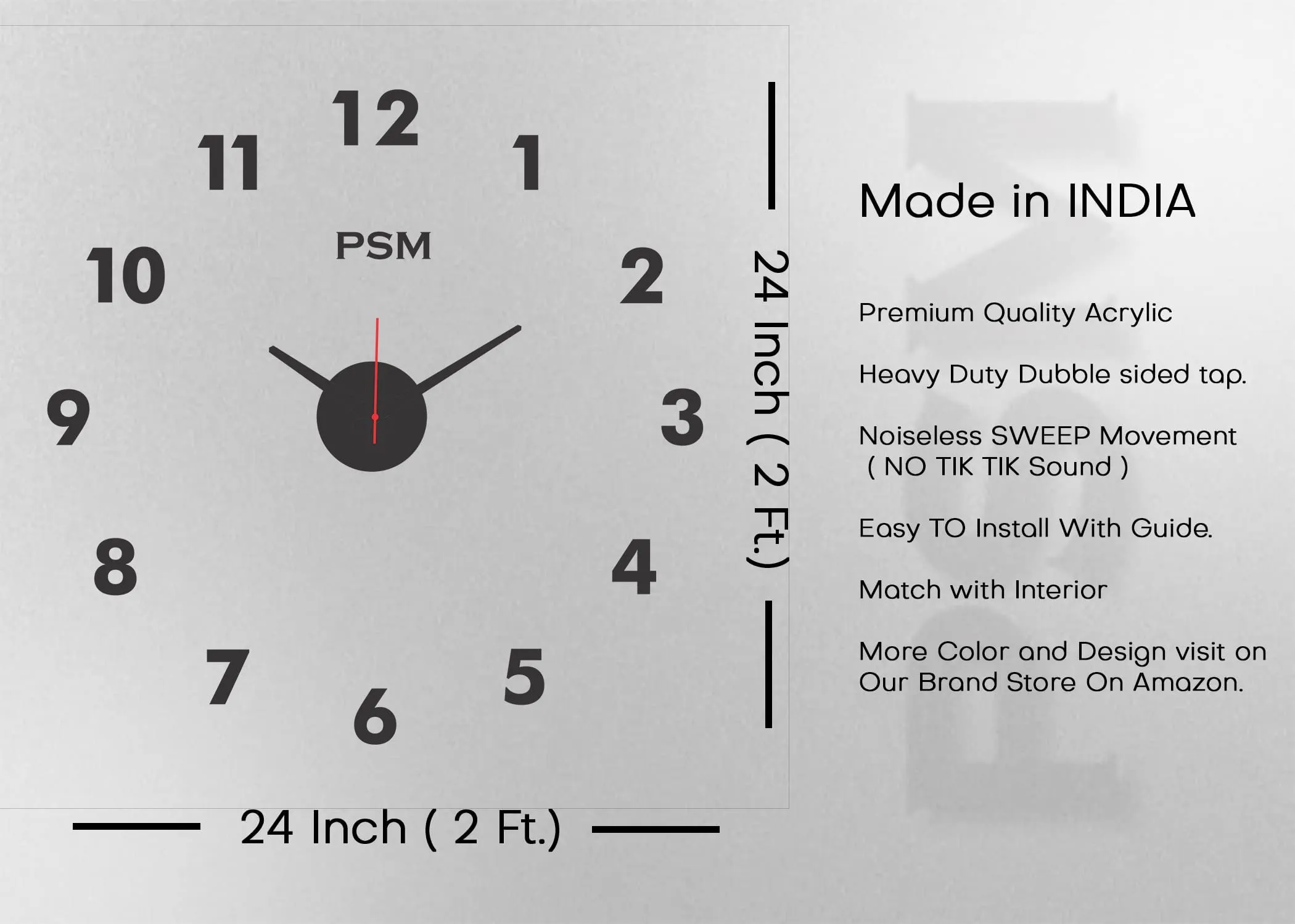 PSM HEAVEN IN HOME 303 Modern Decorative Acrylic 3D DIY Wall Clock Open Number Style (24 inch) (Black 303)