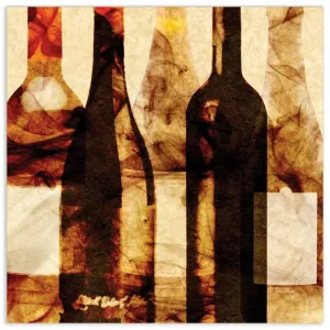 "Smokey Wine 3" Frameless Free Floating Tempered Art Glass Wine Bottle Wall Art