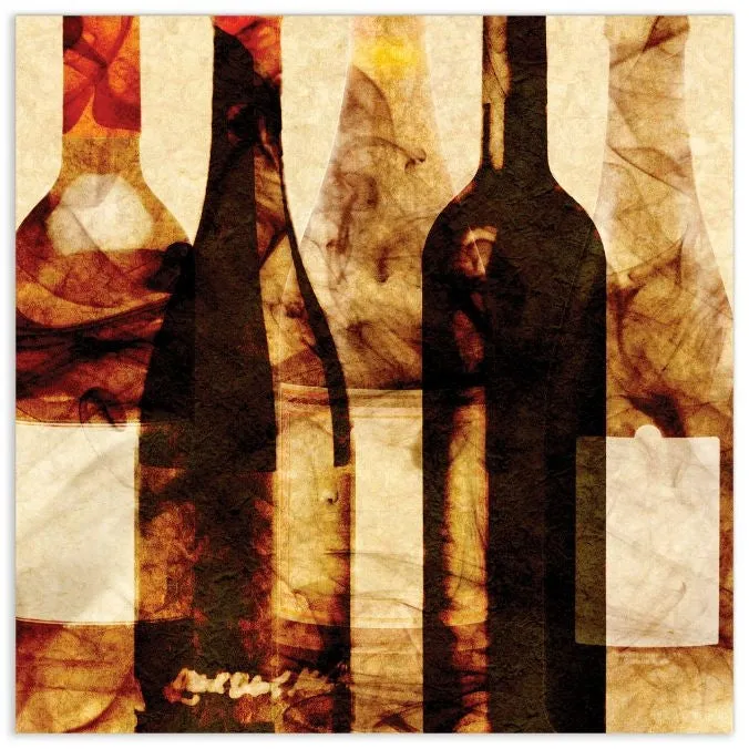 "Smokey Wine 3" Frameless Free Floating Tempered Art Glass Wine Bottle Wall Art