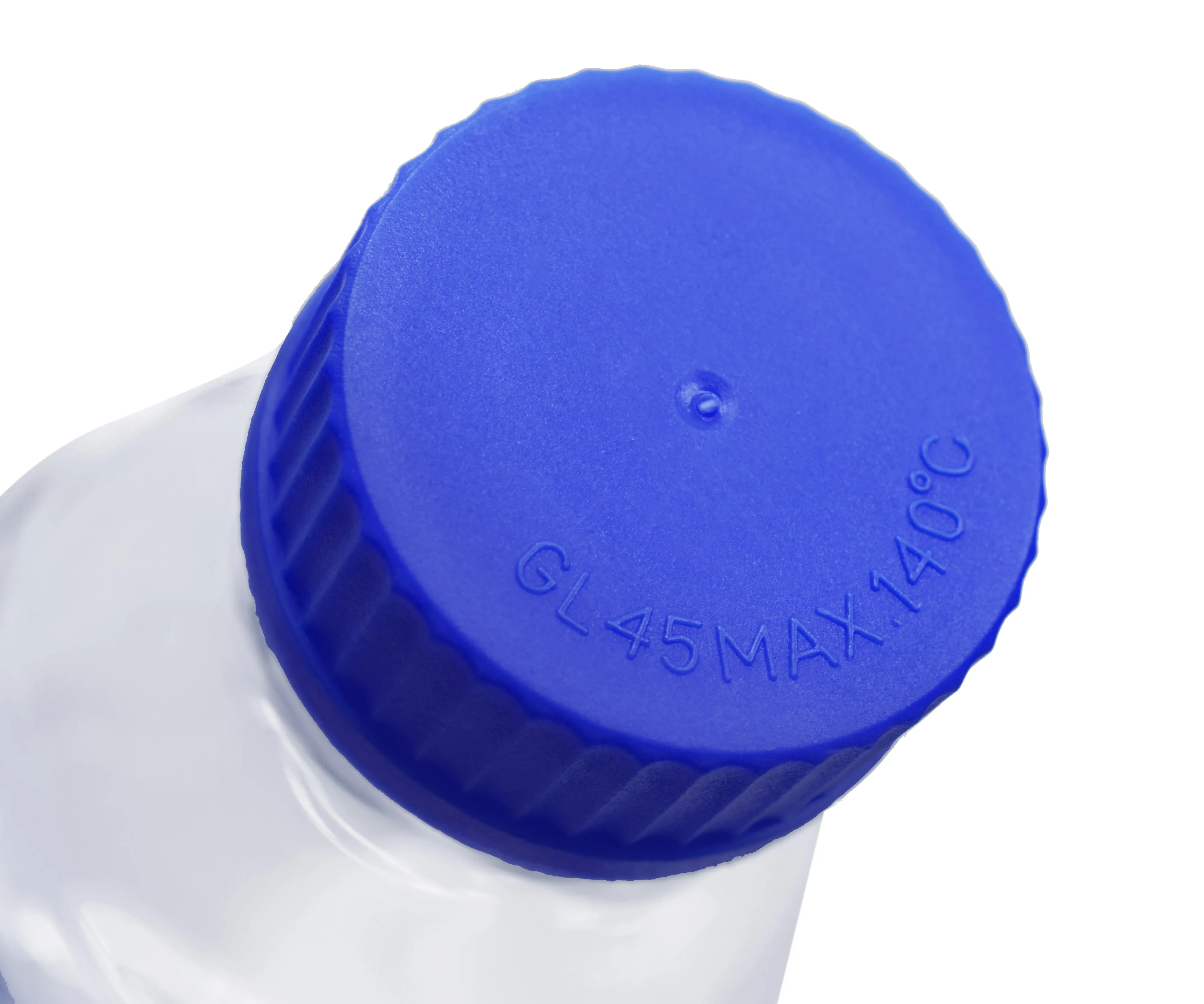 Reagent Bottle, 2000ml - Transparent with Blue Screw Cap - White Graduations - Borosilicate 3.3 Glass - Eisco Labs