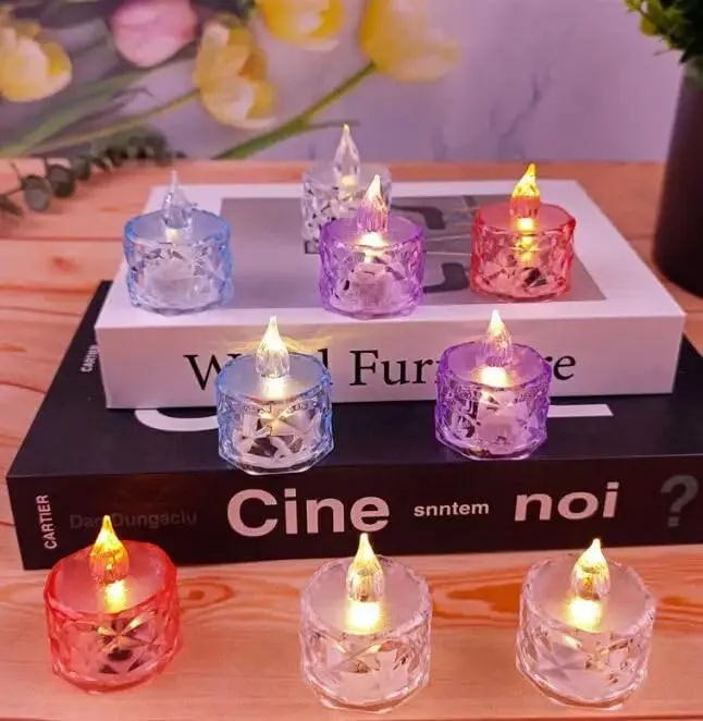 Refulgix Flameless and Smokeless Decorative Candles Transparent Acrylic Led Tea Light Candle Light for Room, Birthday, Diwali, Christmas, Festival, Events Decor Candles (12 Pieces, Multi, 2 cm)