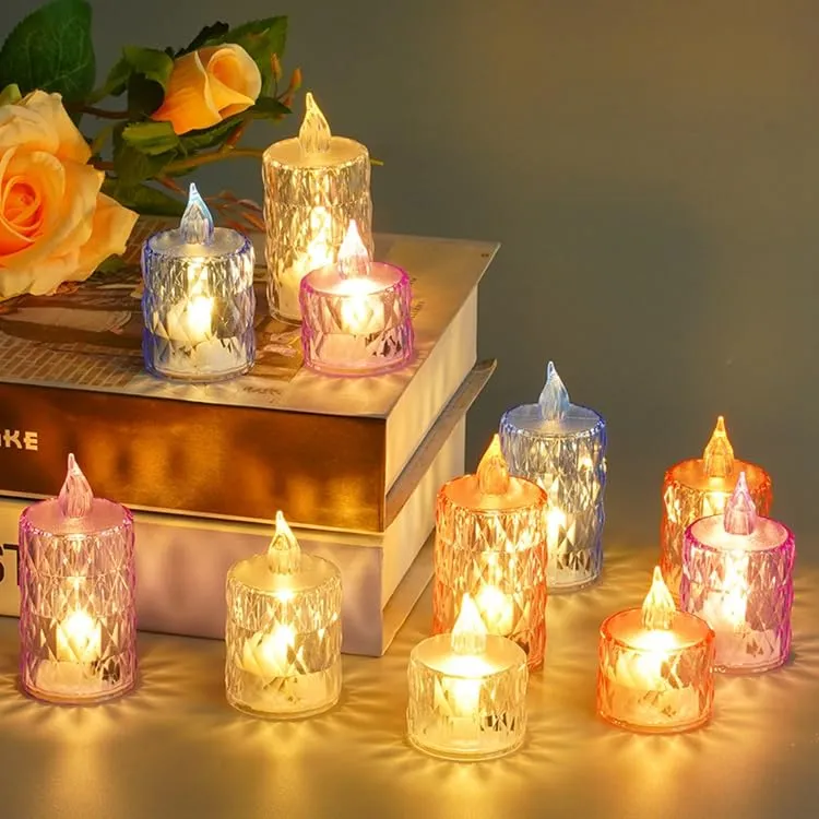 Refulgix Flameless and Smokeless Decorative Candles Transparent Acrylic Led Tea Light Candle Light for Room, Birthday, Diwali, Christmas, Festival, Events Decor Candles (12 Pieces, Multi, 2 cm)