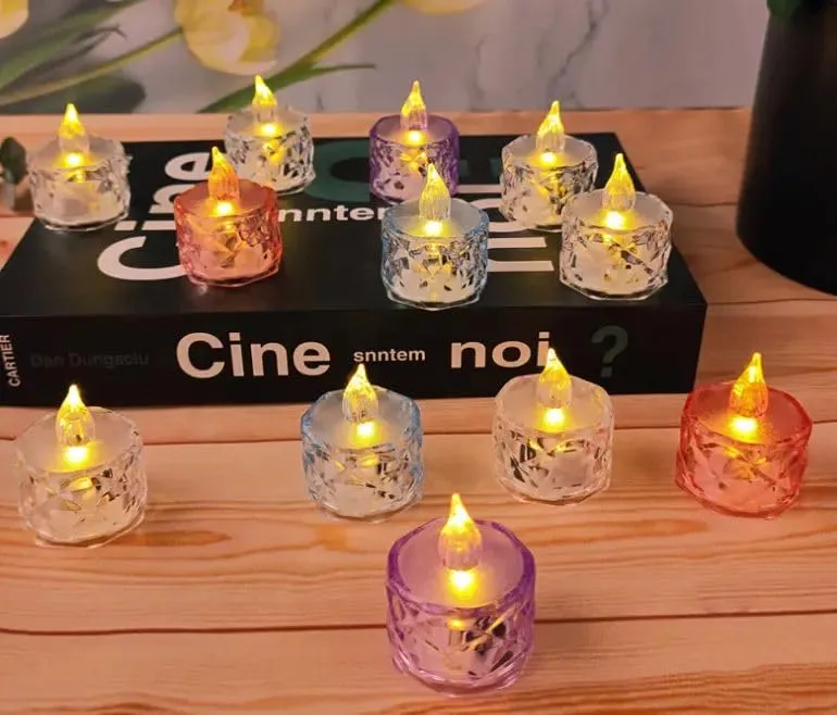 Refulgix Flameless and Smokeless Decorative Candles Transparent Acrylic Led Tea Light Candle Light for Room, Birthday, Diwali, Christmas, Festival, Events Decor Candles (12 Pieces, Multi, 2 cm)