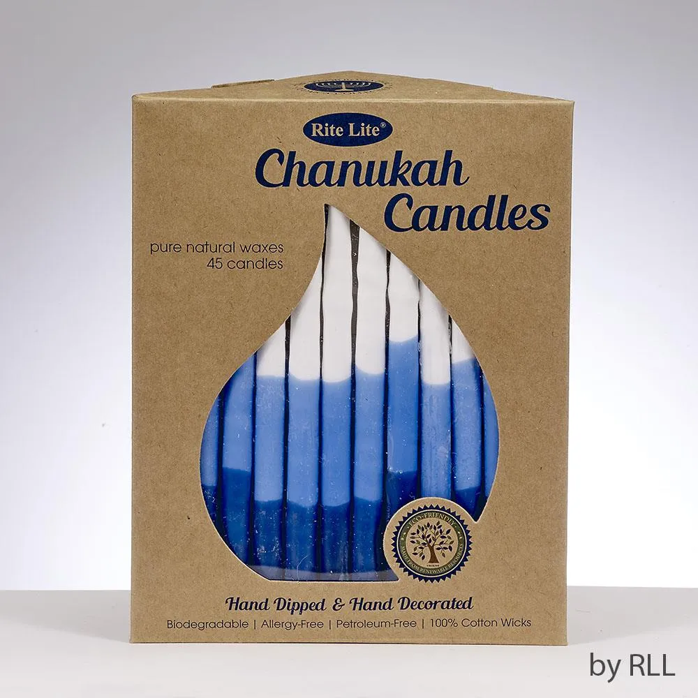 Rite Lite Hanukkah Candles 45pk - Pure Vegetable Wax Tricolour Blue & White