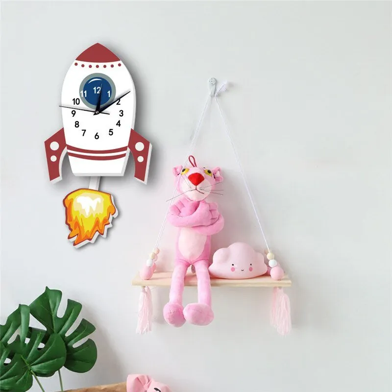 Rocket Wall Clock for Kids Bedroom Home Decoration