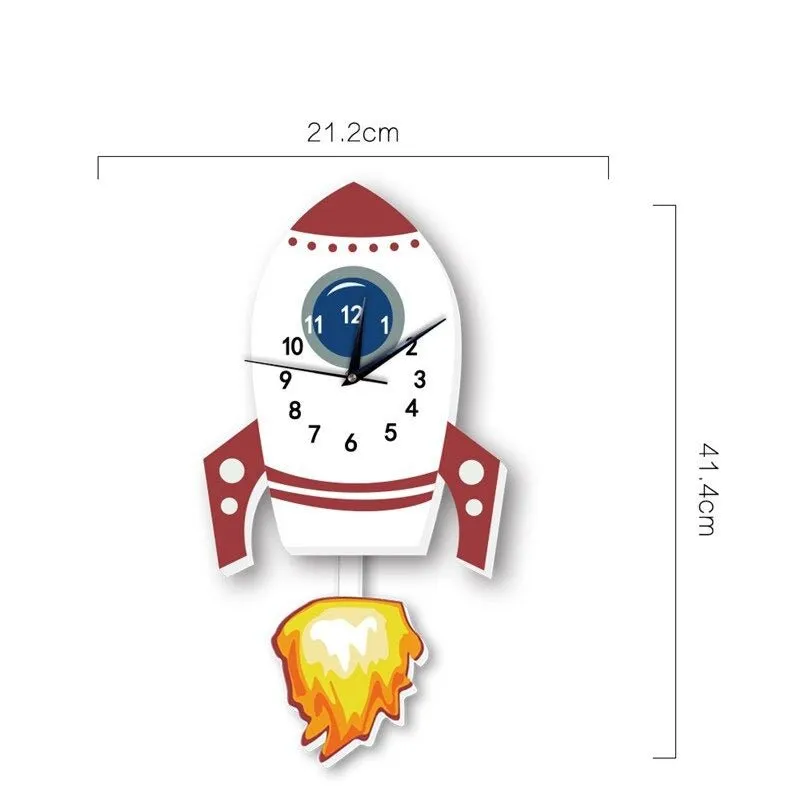 Rocket Wall Clock for Kids Bedroom Home Decoration