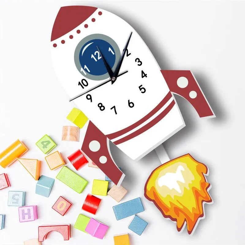 Rocket Wall Clock for Kids Bedroom Home Decoration