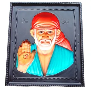 SAICHHA GIFTS Marble Photo Frames SaiBaba 3D for Temple and Home Decor Shirdi SaiBaba Photo Frame for Home Decor | Sai Baba Photo Frame | Sai Baba Home Decor Showpiece (Blue)