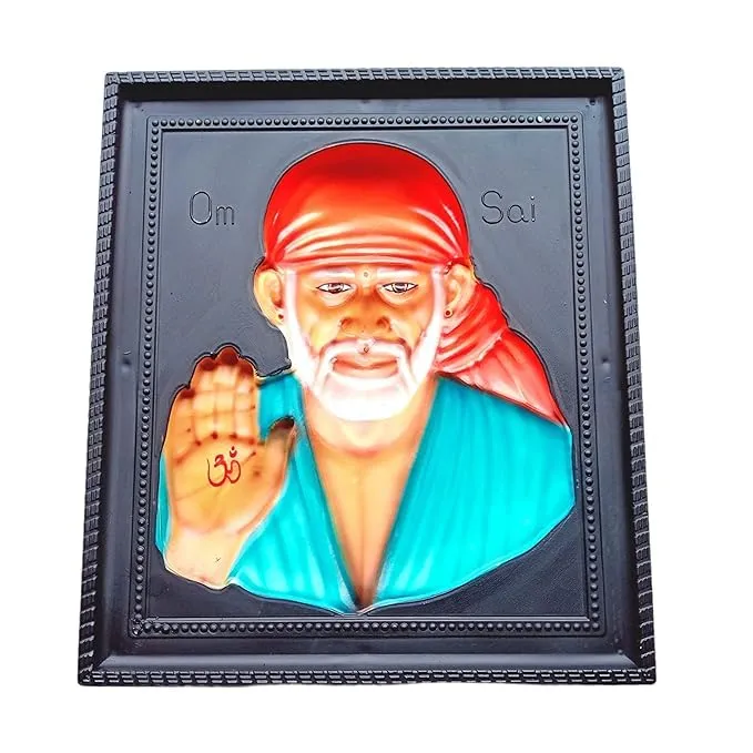 SAICHHA GIFTS Marble Photo Frames SaiBaba 3D for Temple and Home Decor Shirdi SaiBaba Photo Frame for Home Decor | Sai Baba Photo Frame | Sai Baba Home Decor Showpiece (Blue)