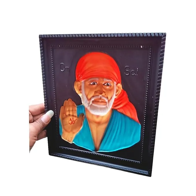 SAICHHA GIFTS Marble Photo Frames SaiBaba 3D for Temple and Home Decor Shirdi SaiBaba Photo Frame for Home Decor | Sai Baba Photo Frame | Sai Baba Home Decor Showpiece (Blue)