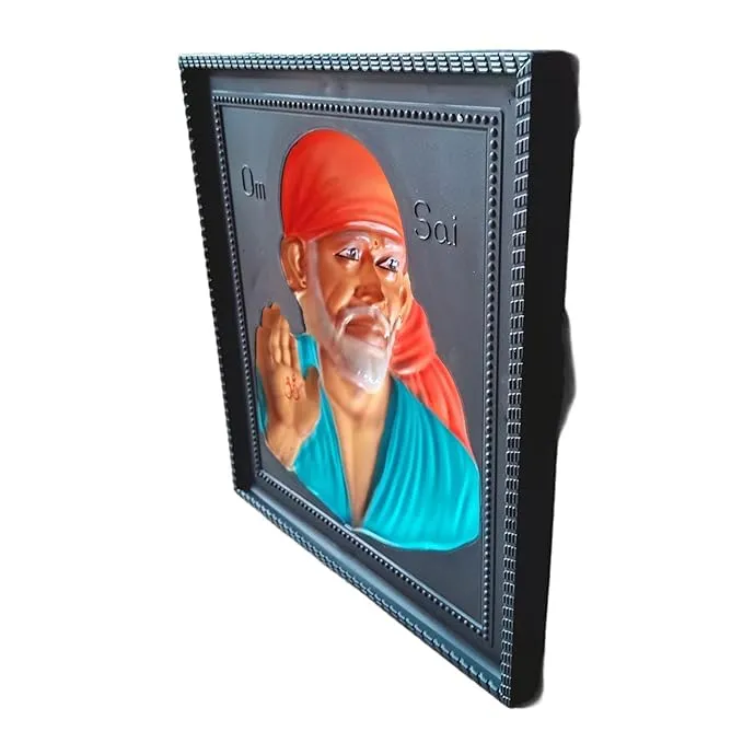 SAICHHA GIFTS Marble Photo Frames SaiBaba 3D for Temple and Home Decor Shirdi SaiBaba Photo Frame for Home Decor | Sai Baba Photo Frame | Sai Baba Home Decor Showpiece (Blue)