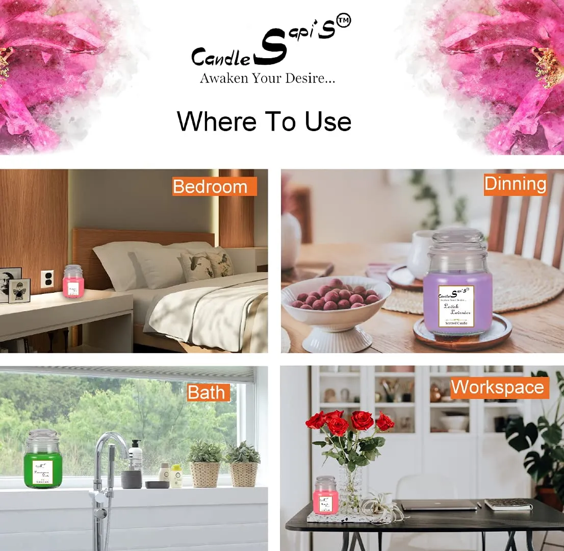 Sapi'S 120G Scented Aroma Jar Candles, Pack 6,Jasmine Lemon Rose Lavender Vanilla & Sandal for Home Decoration/Diwali/Birthday/Valentines Day/New Year/Christmas/Bedroom/Indoor/Outdoor/Scented | 25 Hrs