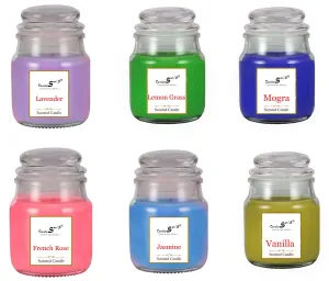Sapi'S 120G Scented Aroma Jar Candles, Pack 6,Jasmine Lemon Rose Lavender Vanilla & Sandal for Home Decoration/Diwali/Birthday/Valentines Day/New Year/Christmas/Bedroom/Indoor/Outdoor/Scented | 25 Hrs