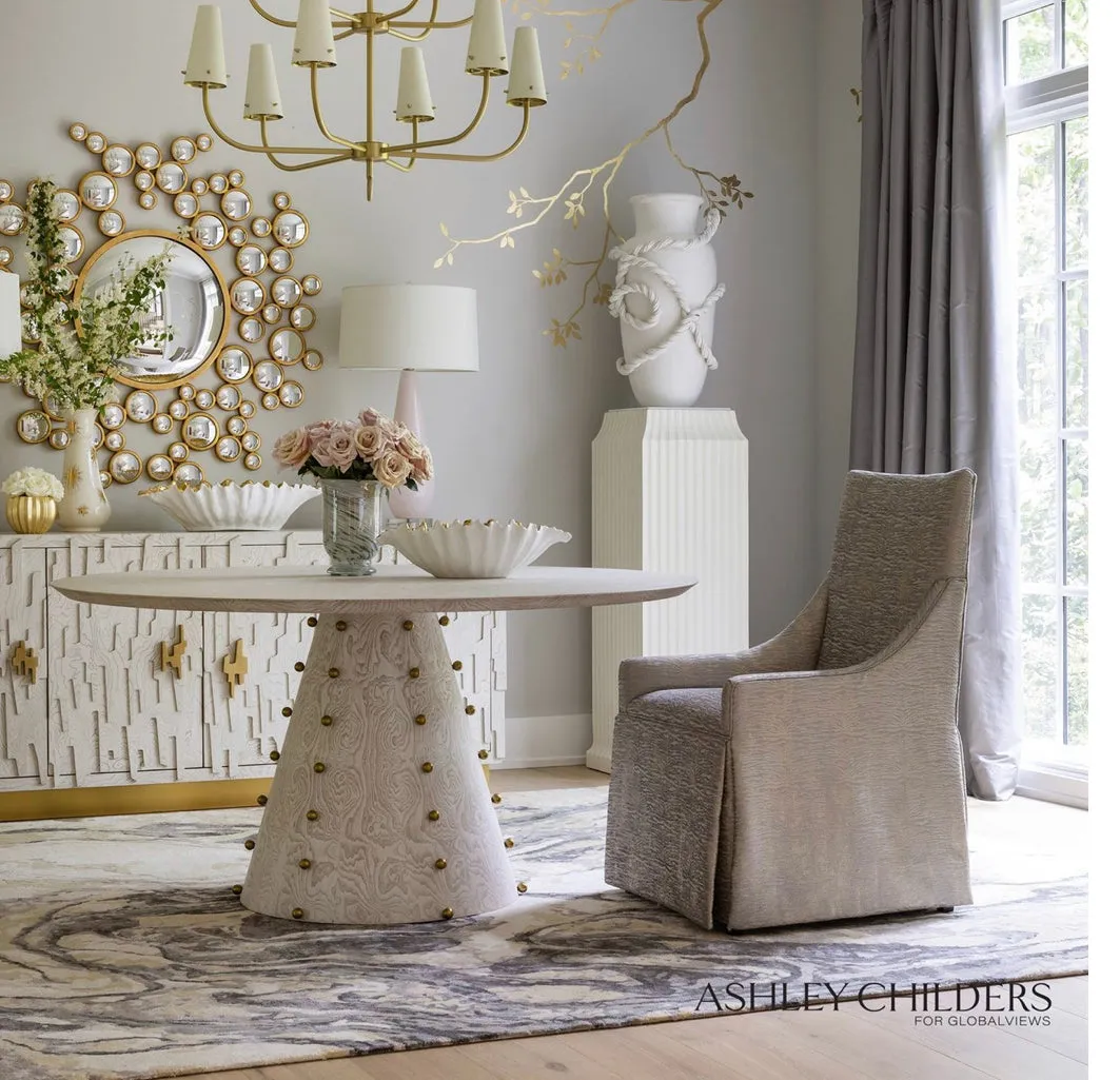 Spheres Dining Table-White Burl-60 Dia