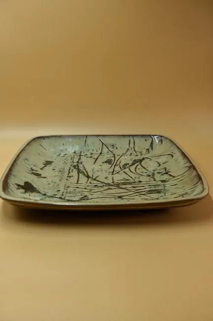 Square Stoneware Engraved Platter