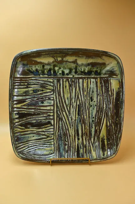 Square Stoneware Engraved Platter