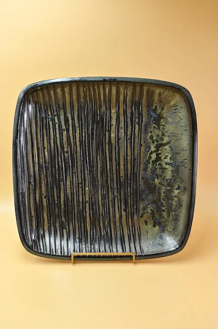 Square Stoneware Engraved Platter
