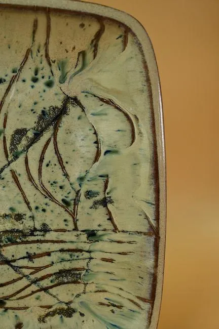 Square Stoneware Engraved Platter