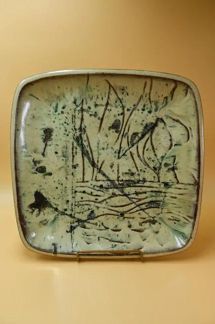 Square Stoneware Engraved Platter