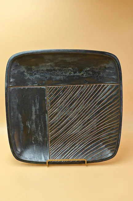 Square Stoneware Engraved Platter