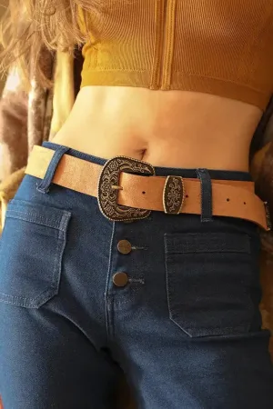 Suede Antique Gold Western Buckle Belt