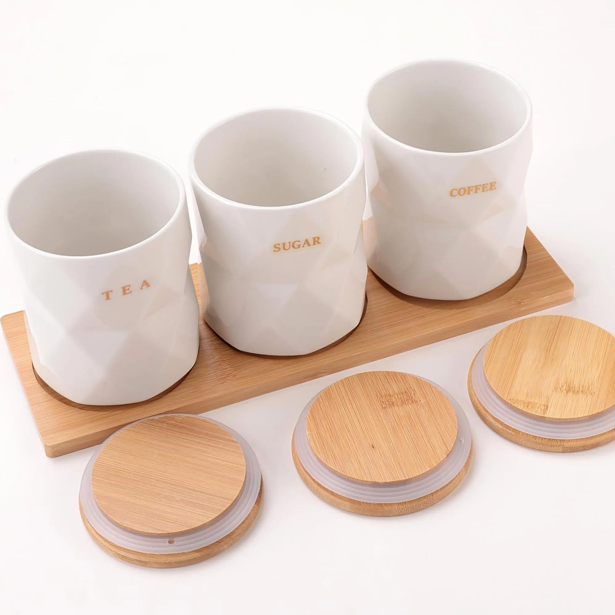 The Better Home Ceramic Jars for Kitchen Storage with Lid and Tray |Kitchen Ceramic Food Container Air Tight for Storage Food Spices Storage White Tea Sugar Coffee | 300 Ml Pack of 3