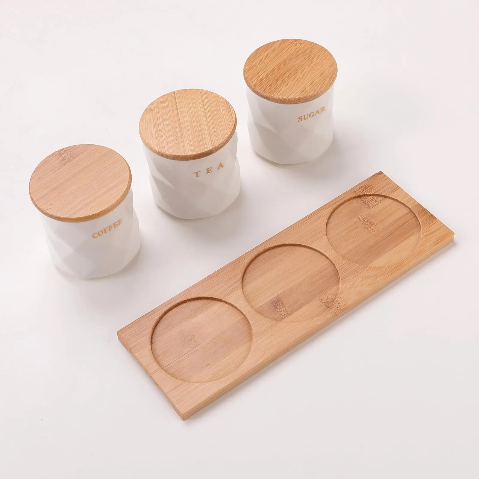 The Better Home Ceramic Jars for Kitchen Storage with Lid and Tray |Kitchen Ceramic Food Container Air Tight for Storage Food Spices Storage White Tea Sugar Coffee | 300 Ml Pack of 3