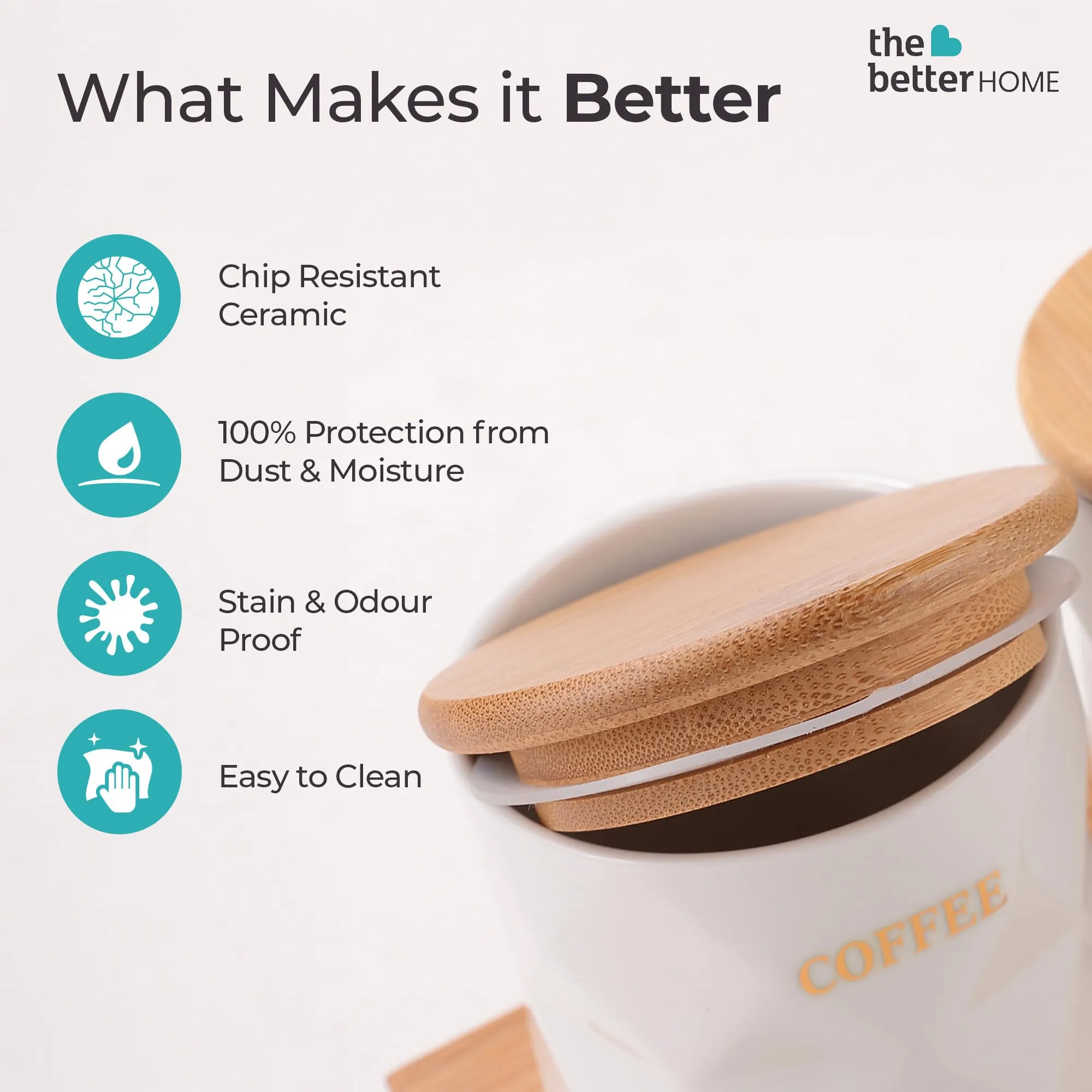 The Better Home Ceramic Jars for Kitchen Storage with Lid and Tray |Kitchen Ceramic Food Container Air Tight for Storage Food Spices Storage White Tea Sugar Coffee | 300 Ml Pack of 3