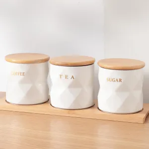 The Better Home Ceramic Jars for Kitchen Storage with Lid and Tray |Kitchen Ceramic Food Container Air Tight for Storage Food Spices Storage White Tea Sugar Coffee | 300 Ml Pack of 3