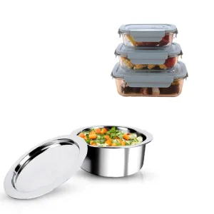The Better Home Food Containers (Pack of 3) Blue | Food Storage For Kitchen & SAVYA HOME 2.5mm Triply Tope with SS Lid 0.4mm Thick|Pack & Store Combo