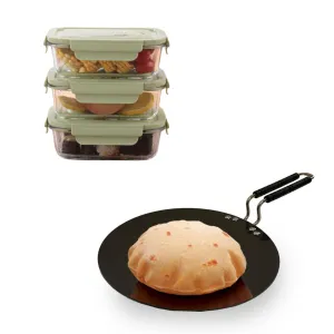 The Better Home Food Containers (Pack of 3) | Food Jars & Containers|Food Storage For Kitchen & SAVYA HOME 3mm HA Roti Tawa-25cm |Pack and Store Combo (3 Containers Tawa) The Better Home Food Containers (Pack of 3) | Food Jars & Containers|Food Storage For Kitchen & SAVYA HOME 3mm HA Roti Tawa-25cm |Pack and Store Combo (3 Containers Tawa)