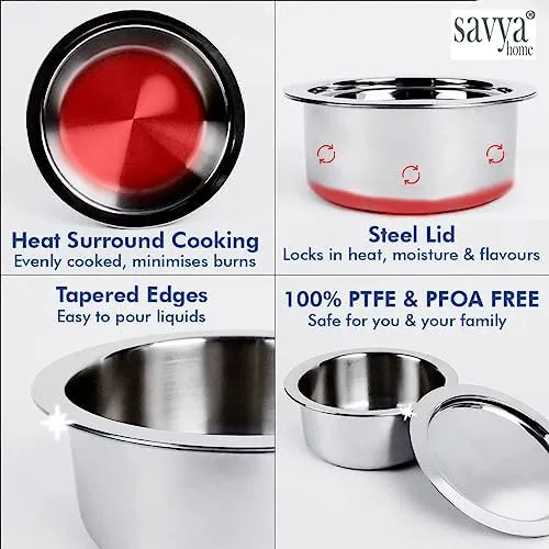 The Better Home Tall Jars 1000ml (Pack of 6) |Jars & Containers|Food Storage For Kitchen & SAVYA HOME 2.5mm Triply Tope with SS Lid 0.4mm Thick|Pack & Store Combo (2 Containers   Tope with Lid)