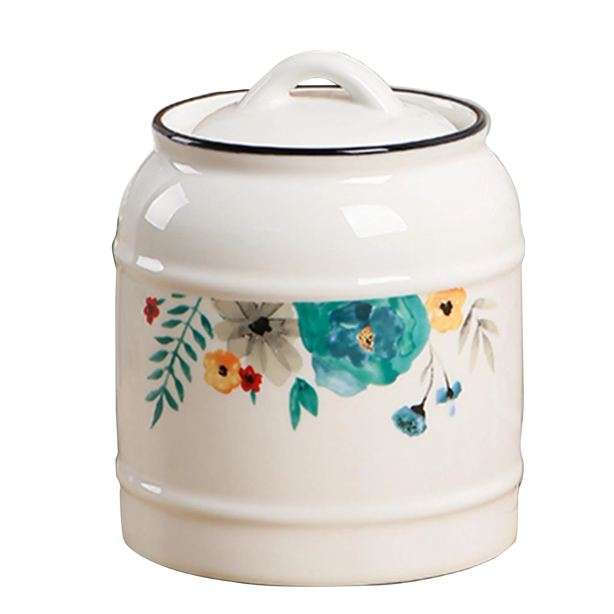 UMAI Ceramic Jar for Kitchen Storage with Lid | Airtight Ceramic Container | Multipurpose Kitchen Storage Jars and Containers | 1400ml | White | Printed (1 Jar)