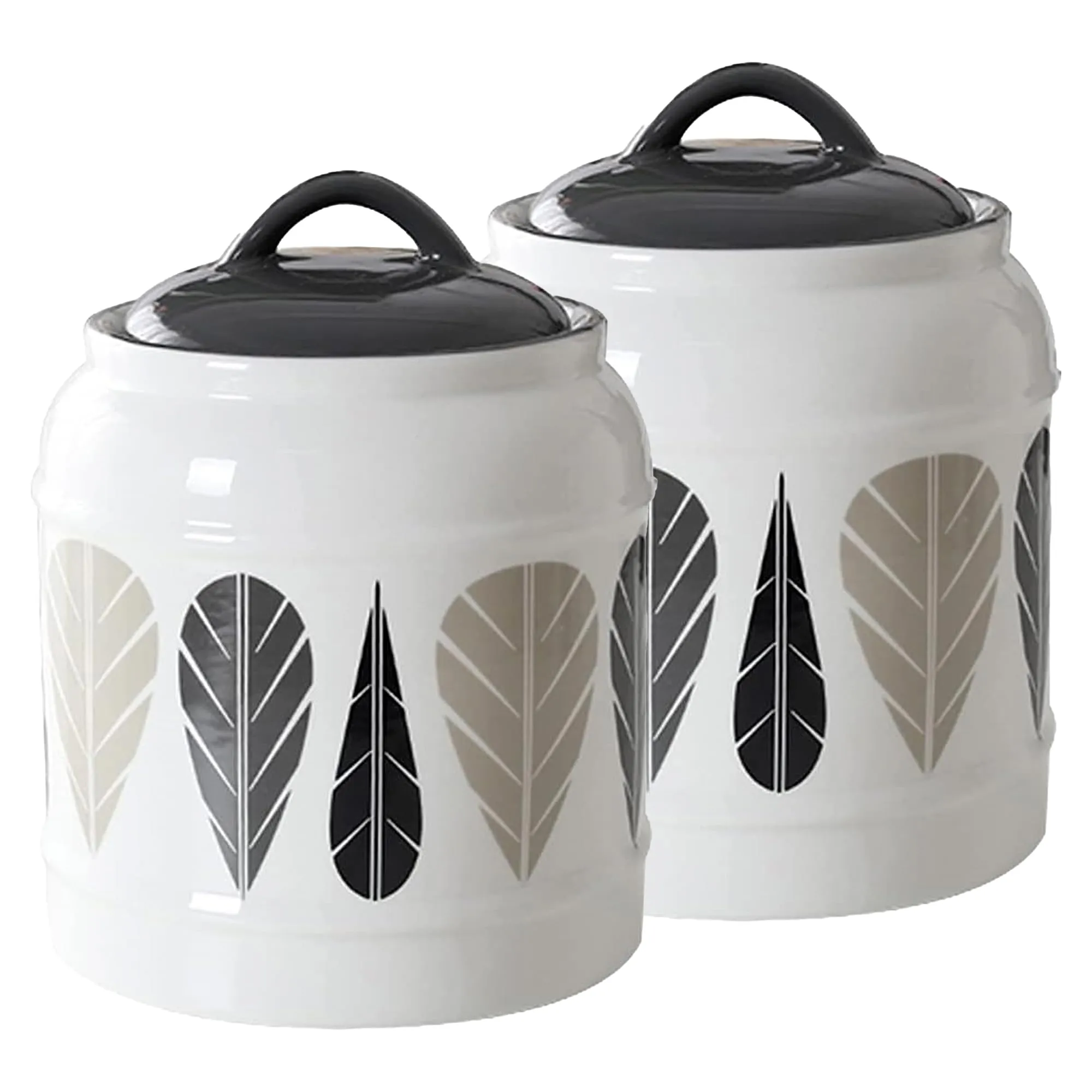 UMAI Ceramic Jars for Kitchen Storage with Lid | Multipurpose Jars for pickle, grains, pulses | 2.5 liter | Grey & White | Printed | Pack of 2