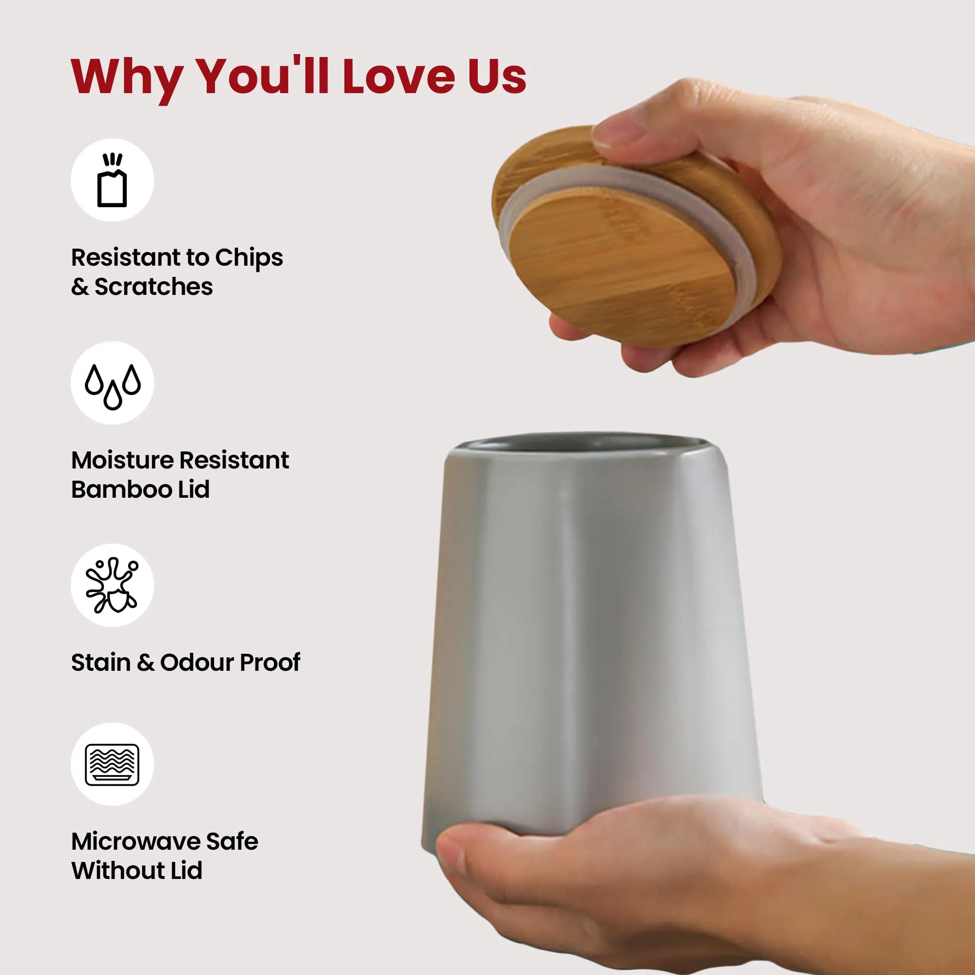 USHA SHRIRAM Ceramic Jars (500 ml) Container For Kitchen Storage Box | Spice Jars For Kitchen | Kitchen Jars & Containers Set With Lid | Air Tight Jars & Containers For Storage | Grey