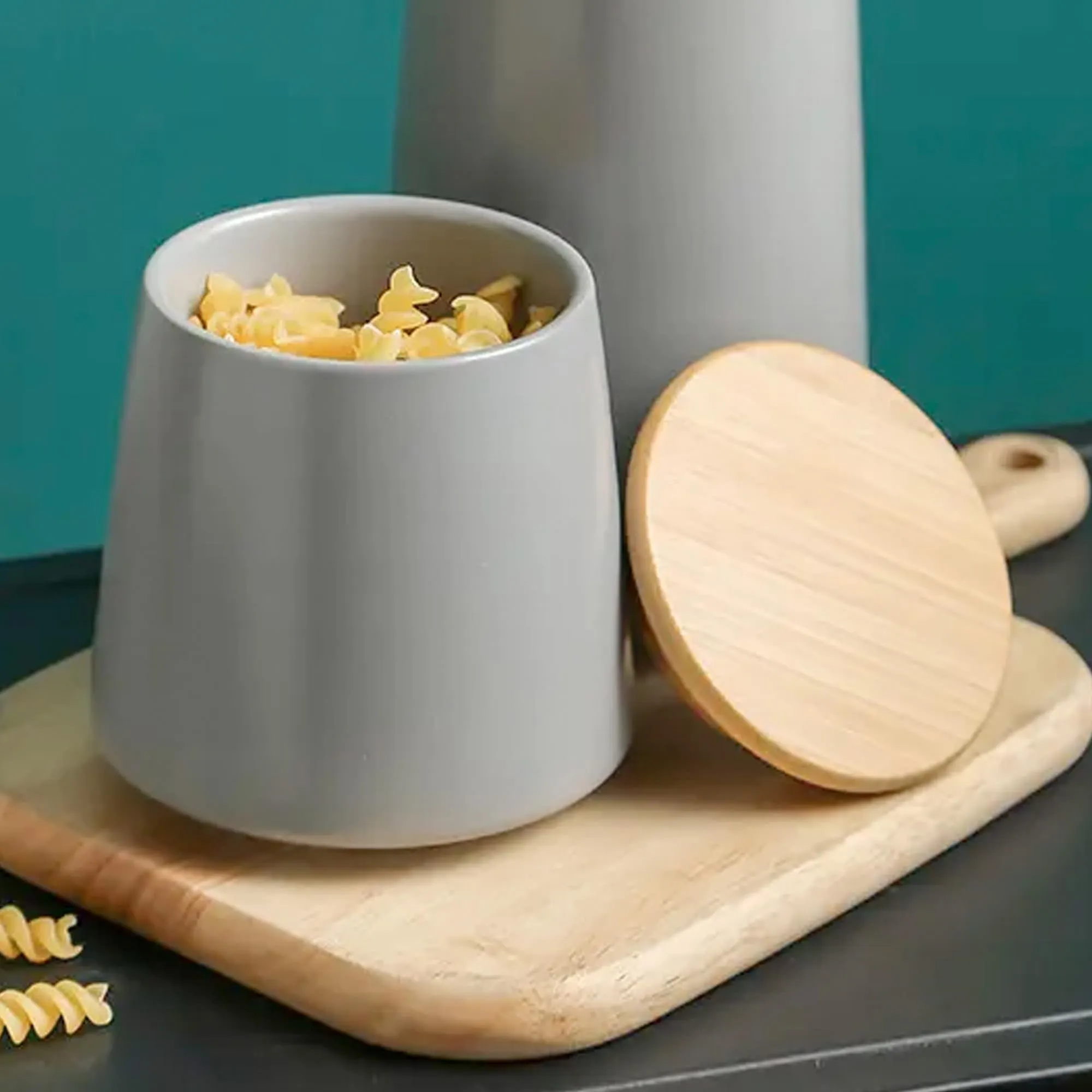 USHA SHRIRAM Ceramic Jars (500 ml) Container For Kitchen Storage Box | Spice Jars For Kitchen | Kitchen Jars & Containers Set With Lid | Air Tight Jars & Containers For Storage | Grey